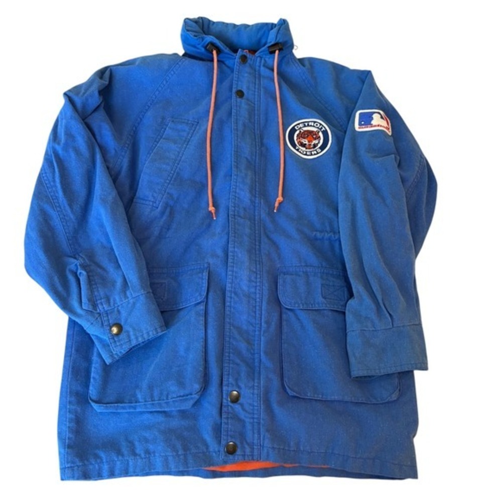 Detroit Tigers‎ VINTAGE MLB Jacket Blue Orange Hooded Coat Boys Large/Women's XS